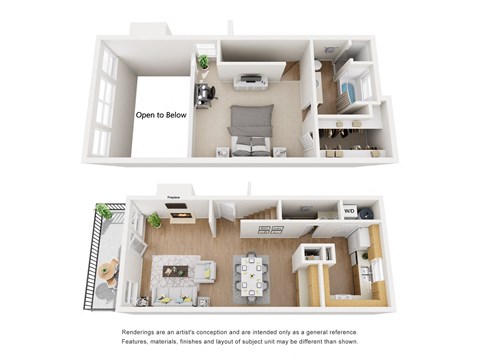 Floor plan for 1 bed, 1.5 baths, 937 sqft